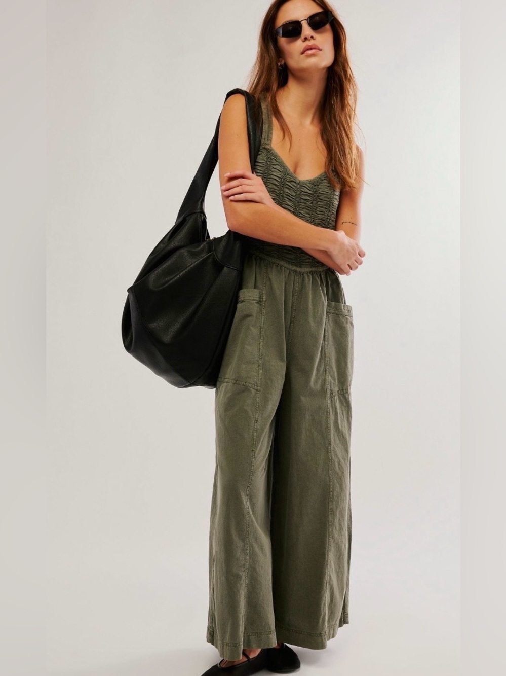 Free People Forever and Always Ruched Cotton Wide-Leg Jumpsuit Size XL NWT - Picture 1 of 16